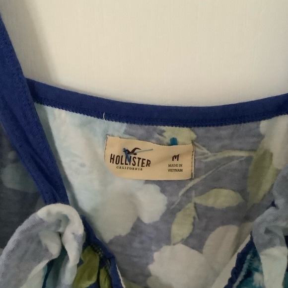 Blue with white and blue flowers and green leaves tank top - Picture 3 of 3